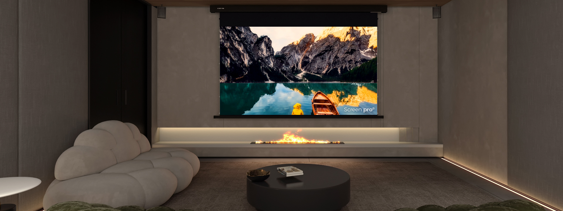 SCREENPRO motorized screen in an entertainment room