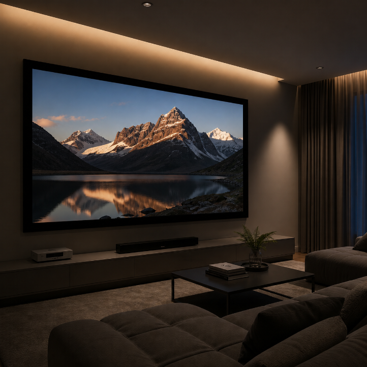 SCREENPRO Fixed Frame Acoustic Transparent Projector Screen | FP Series 4K/8K
