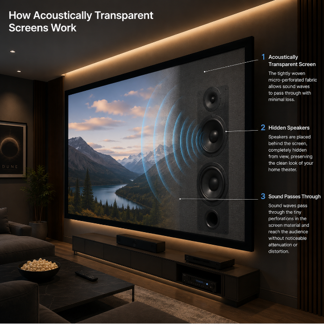 SCREENPRO Fixed Frame Acoustic Transparent Projector Screen | FP Series 4K/8K