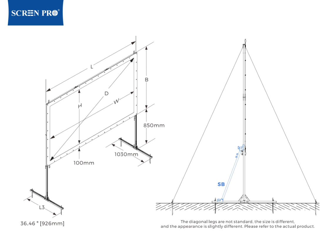 SCREENPRO Victor quick fold screen size guide diagram