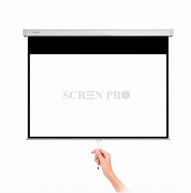 SCREENPRO Manual Pull Down Projector Screen | Slow Retractable Manual Projection Screen