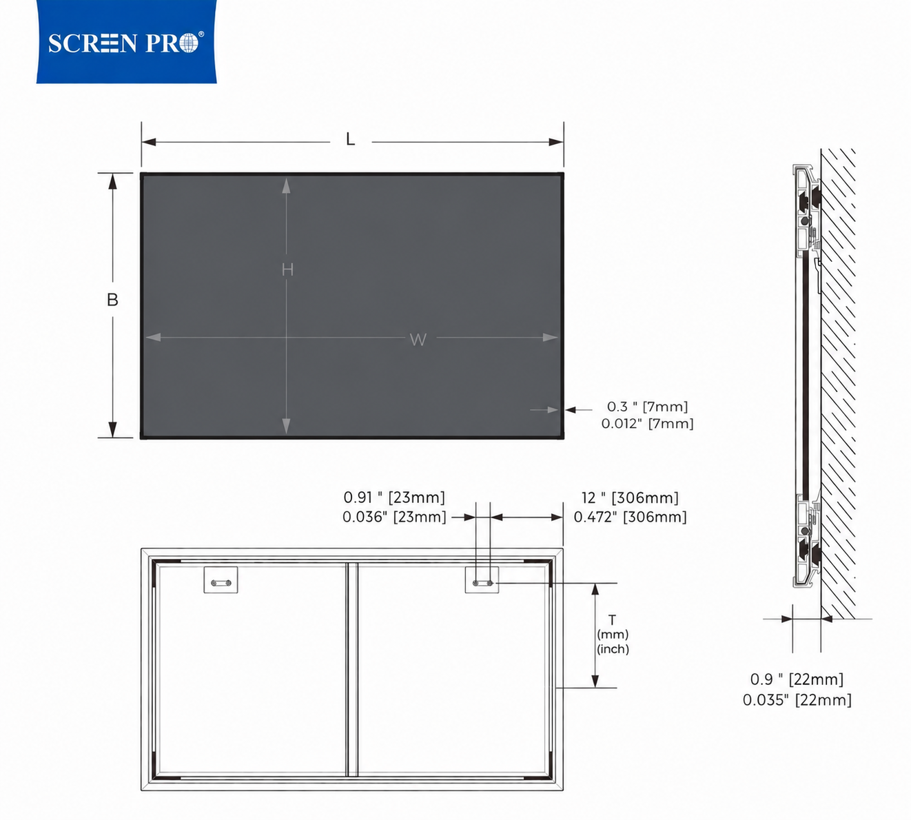 SCREENPRO Fixed Frame Screen Ultra Thin dimension diagram