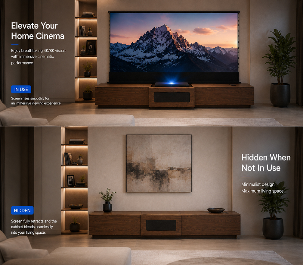SCREENPRO hidden laser TV cabinet system when not in use