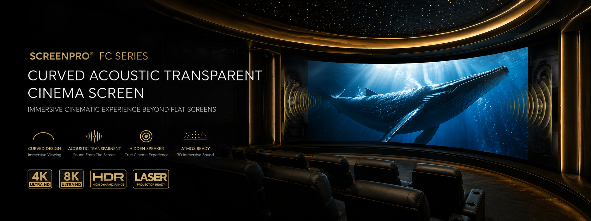 SCREENPRO curved acoustic transparent cinema screen for dedicated home theater