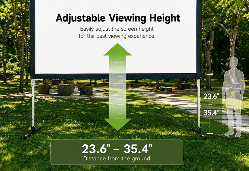 SCREENPRO QB portable fast folding screen with adjustable viewing height for outdoor gatherings and events