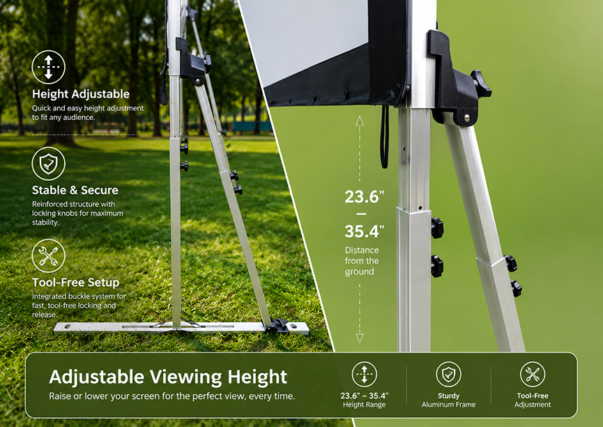 SCREENPRO portable event projection screen with optional adjustable braces for stable outdoor movie screen setup