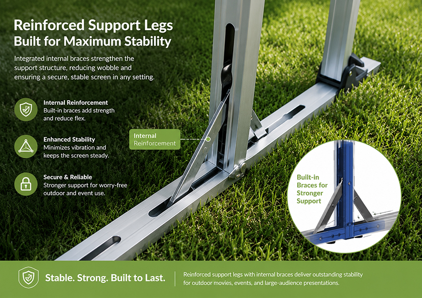 SCREENPRO QB fast folding frame portable projection screen with reinforced legs for outdoor cinema and event use