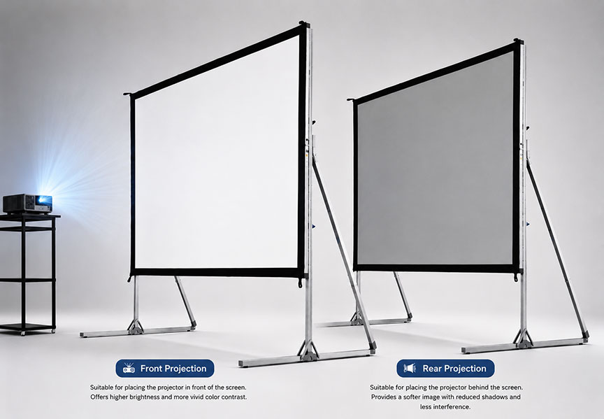 SCREENPRO front rear projection quick fold screen with stable support legs for stage and rental use