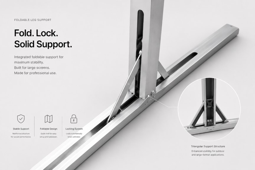 SCREENPRO portable projection screen reinforced legs with nylon and glass fiber support structure
