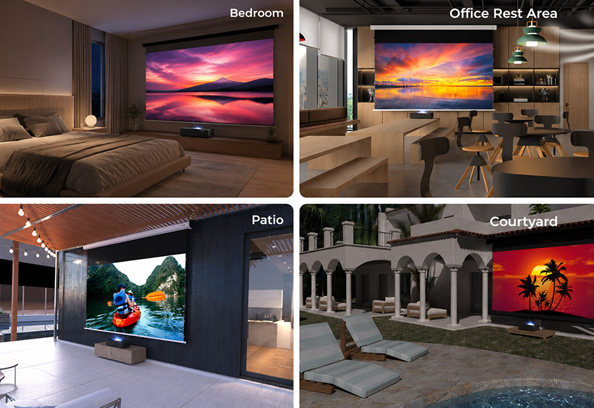 standard and reversed installation options for UST ALR projector screen
