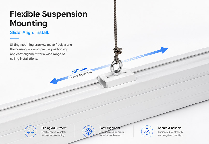 adjustable suspension mounting system for SCREENPRO large venue motorized projection screen