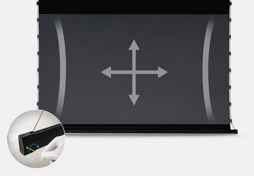 tab tension projection screen flatness system for large format projector screen