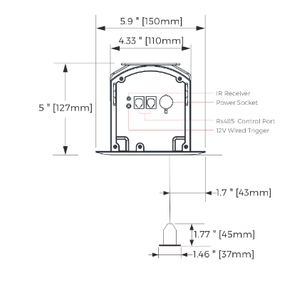 SCREENPRO AI in-ceiling ALR screen housing section size drawing for recessed installation