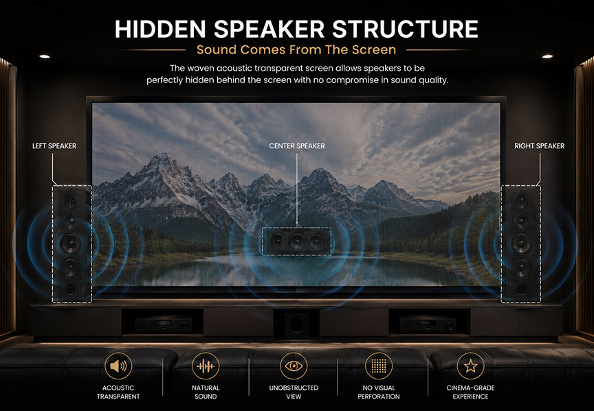 SCREENPRO acoustic transparent screen with black velvet aluminum frame for home theater
