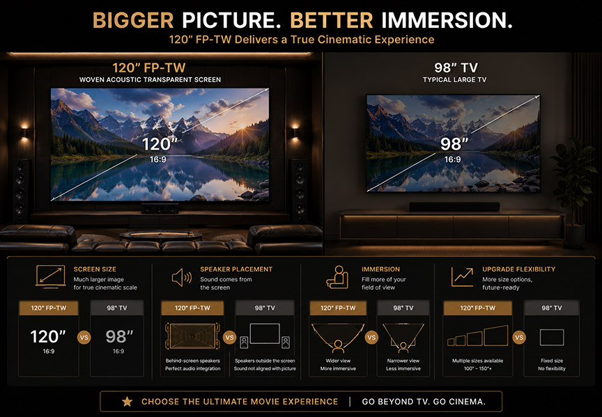 SCREENPRO acoustic transparent screen optimized for immersive cinema viewing
