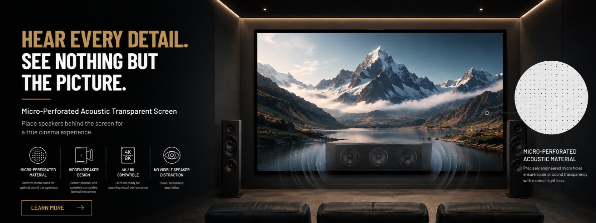 SCREENPRO long-throw ALR micro-perforated acoustic transparent projector screen