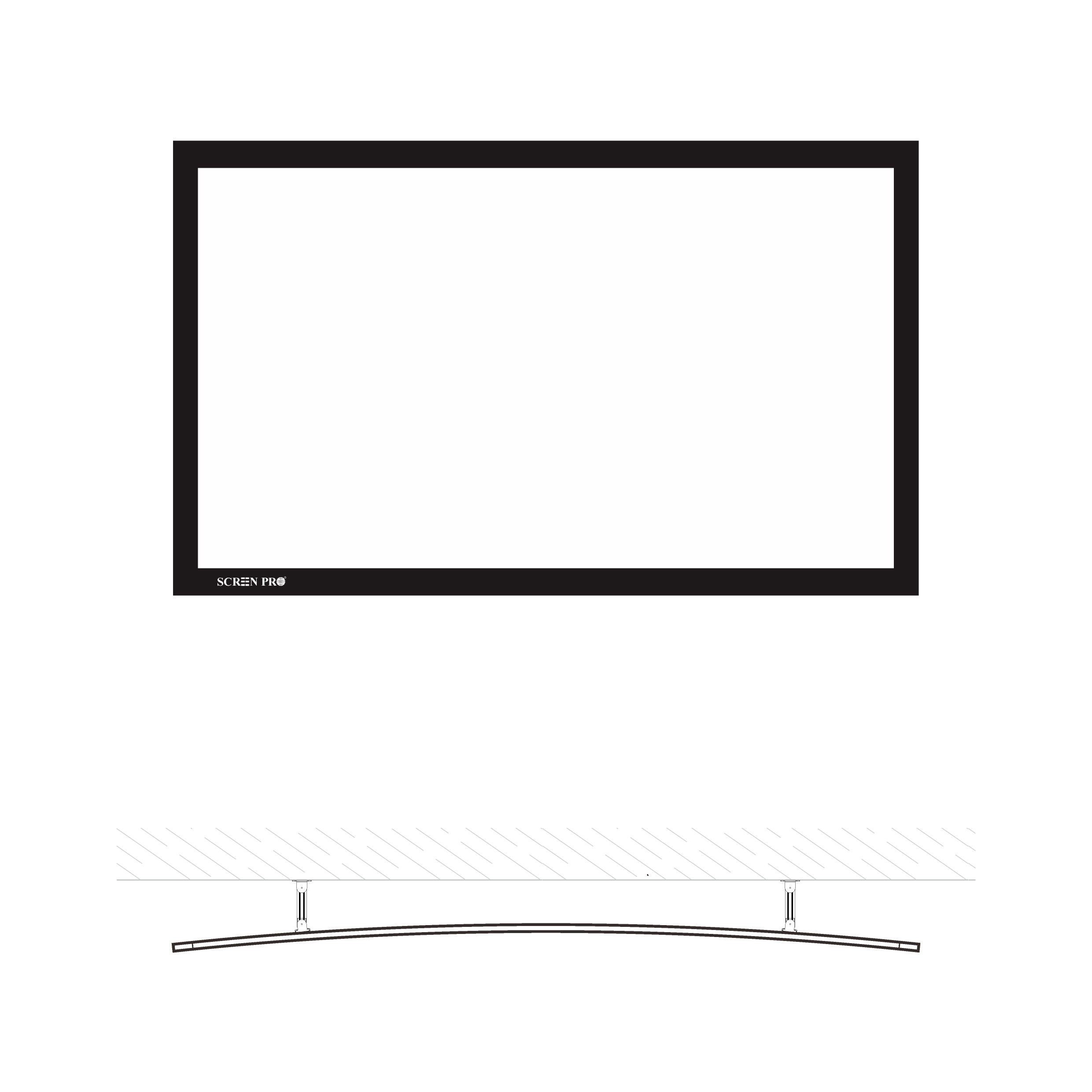 60 mm curved fixed frame front and top view drawing