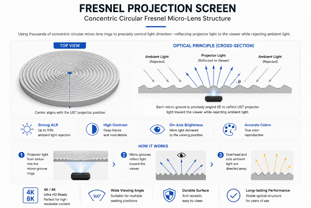 Fresnel concentric circular micro-lens structure for UST ALR projection screen