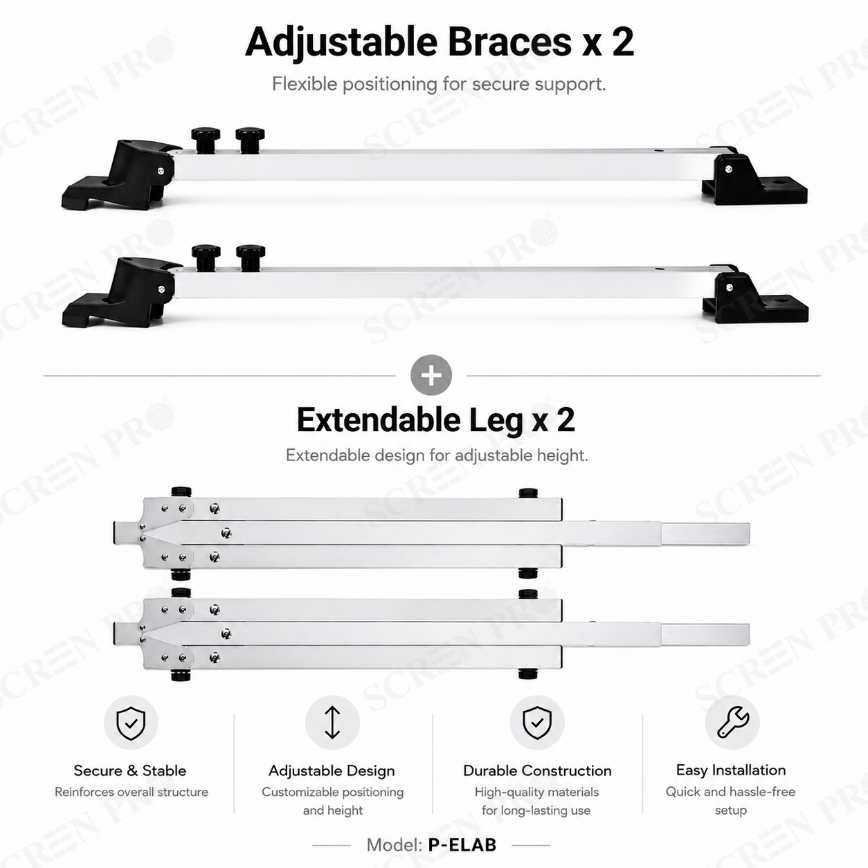 SCREENPRO P-ELAB complete support kit with adjustable legs and braces