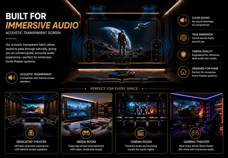 SCREENPRO projection screen tensioning system for wrinkle-free home theater installation