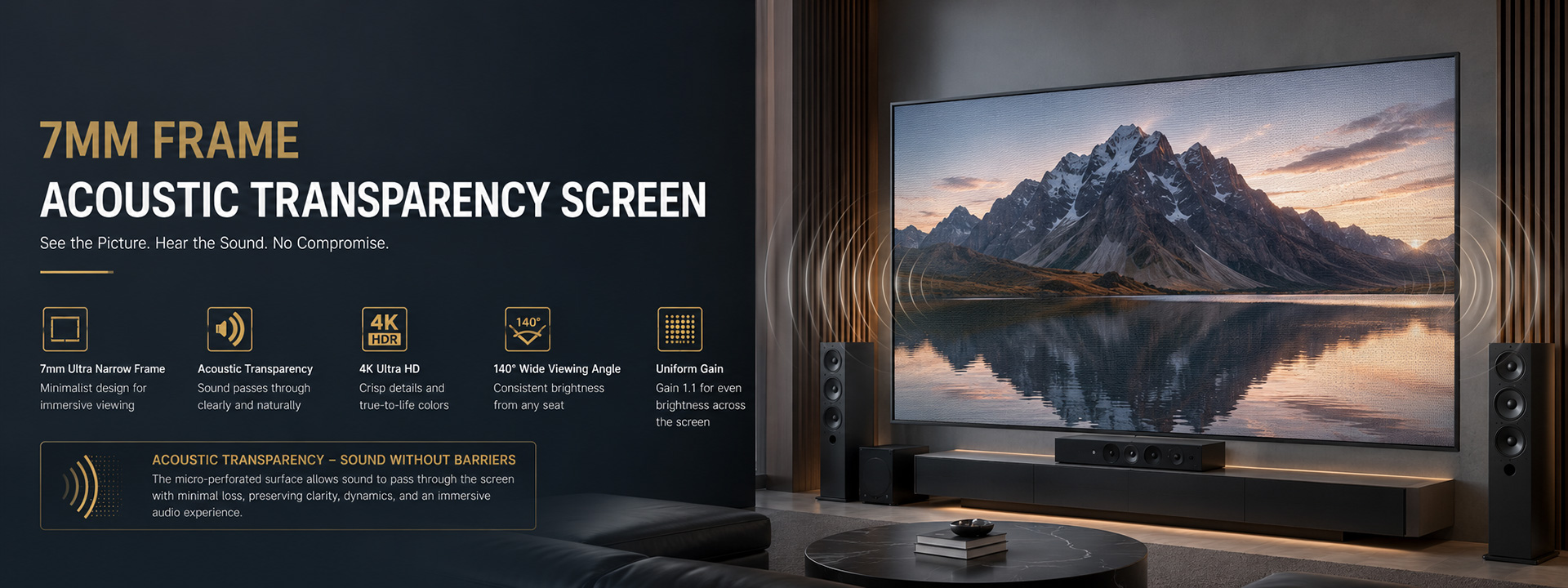 SCREENPRO FZ 7mm frame acoustic transparent projector screen