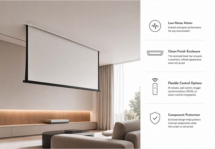 SCREENPRO TI-3C low-noise motorized in-ceiling projector screen