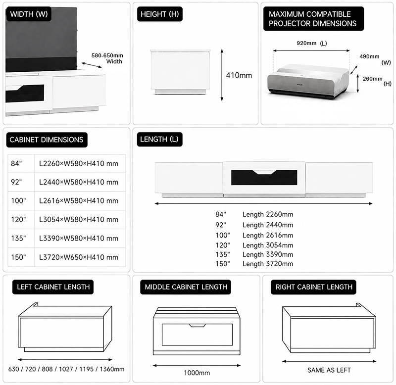 SCREENPRO self rising UST ALR screen with hidden laser TV cabinet