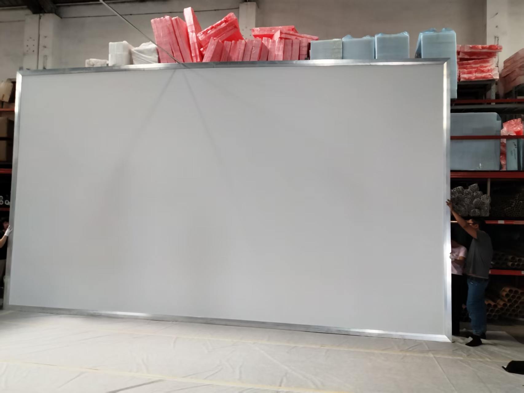 Front view of custom woven acoustic transparent projection screen