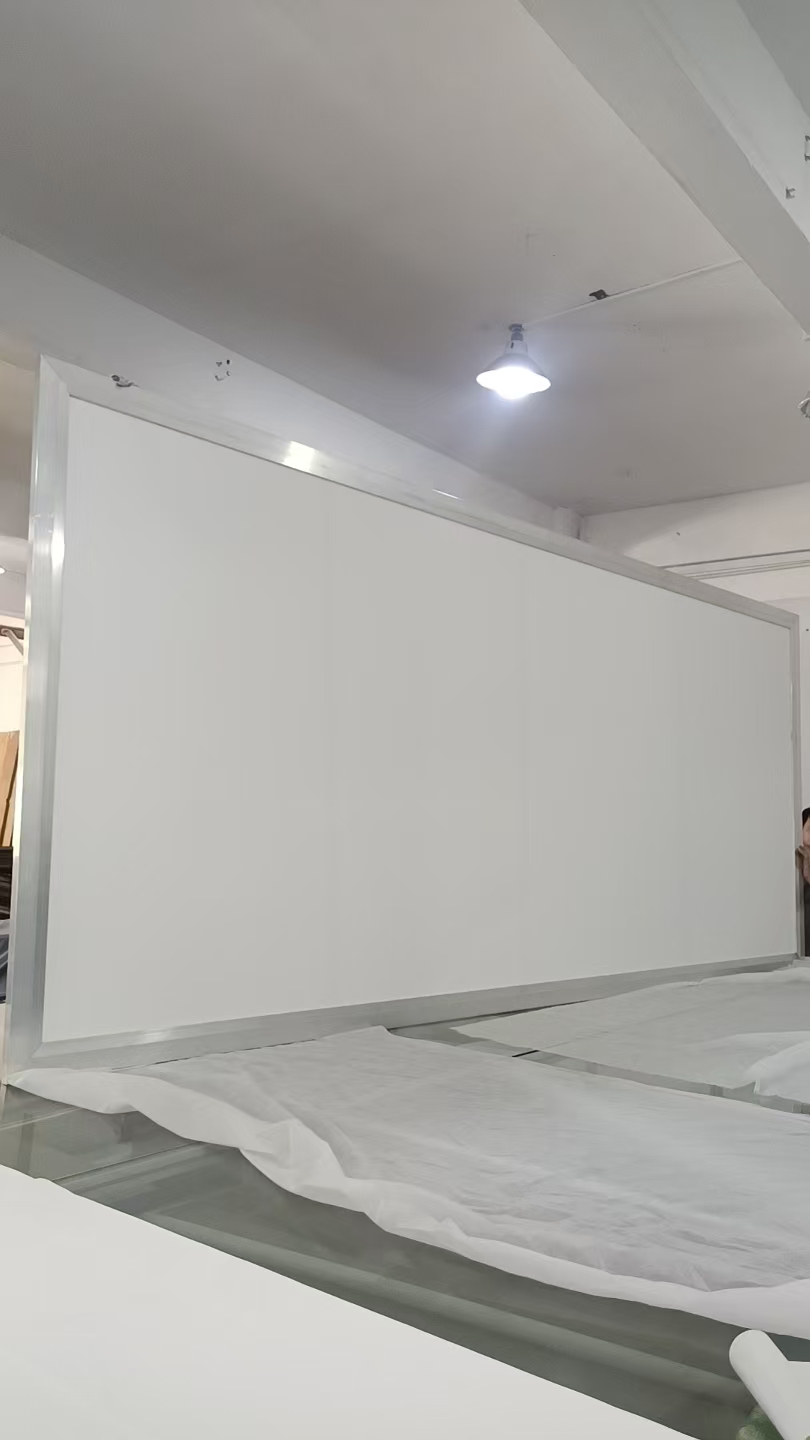 Factory assembly of custom 180 inch projection screen