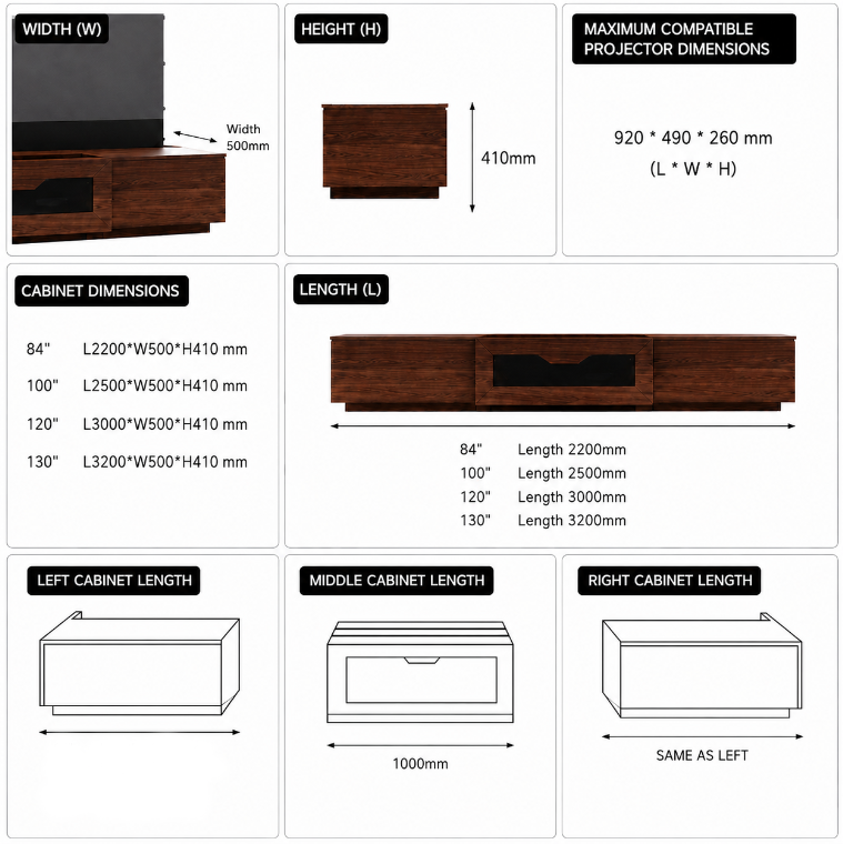 SCREENPRO self rising UST ALR screen with hidden laser TV cabinet