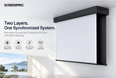 SCREENPRO dual-layer motorized acoustically transparent projector screen system