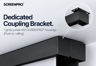 SCREENPRO dedicated coupling bracket connecting two independent motorized projector screen housings